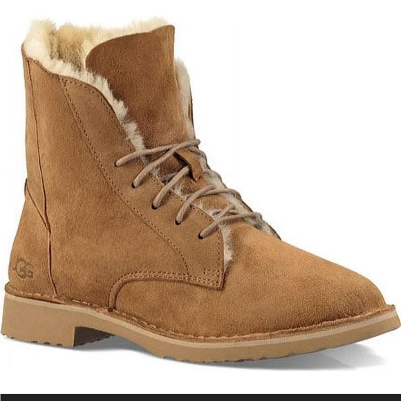 UGG Shoes - UGG Quincy Women Suede Sheepskin Lined Combat Boots